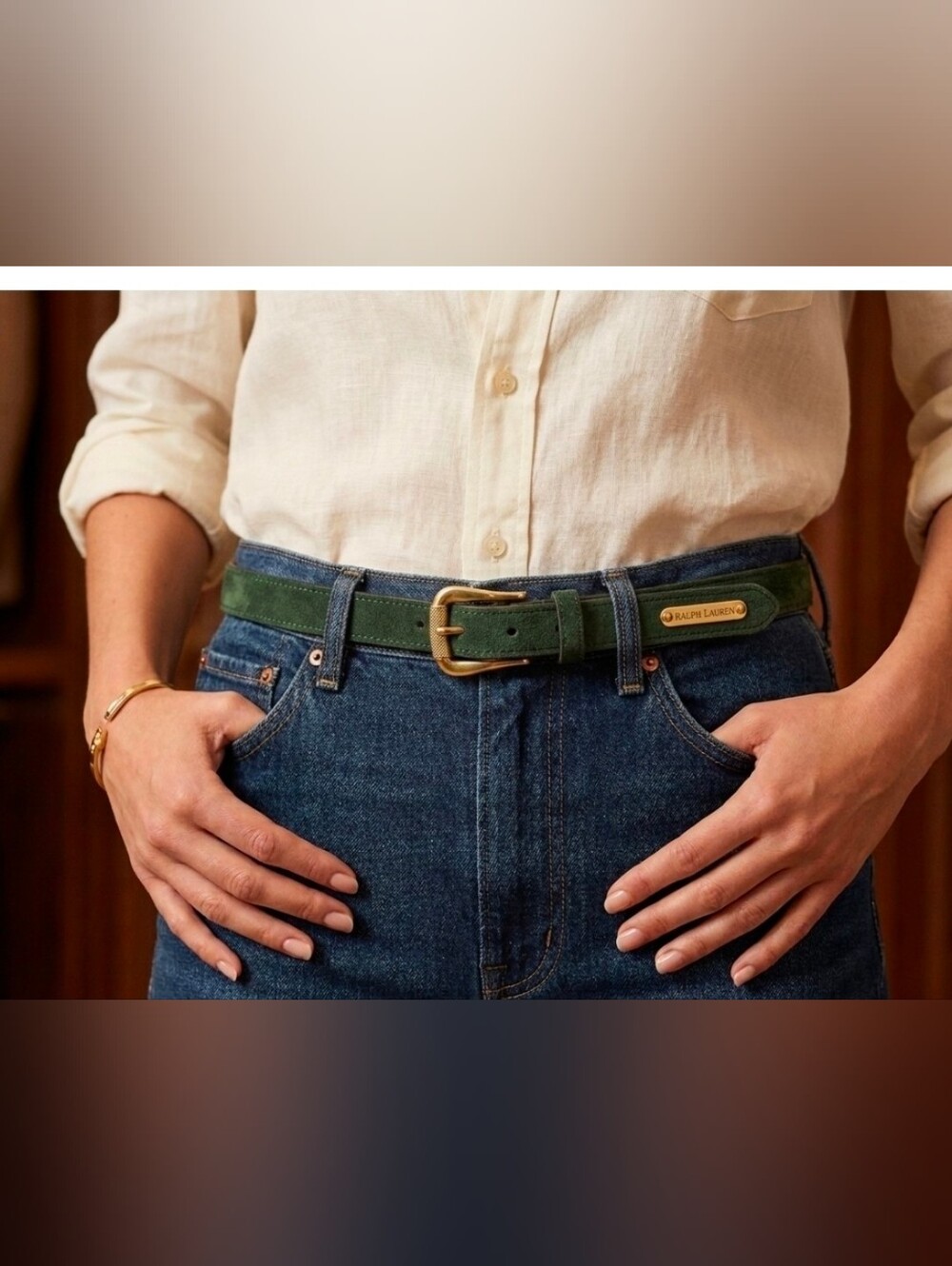 VTG Belt, Ralph Lauren Green Leather Suede Women's Belt
